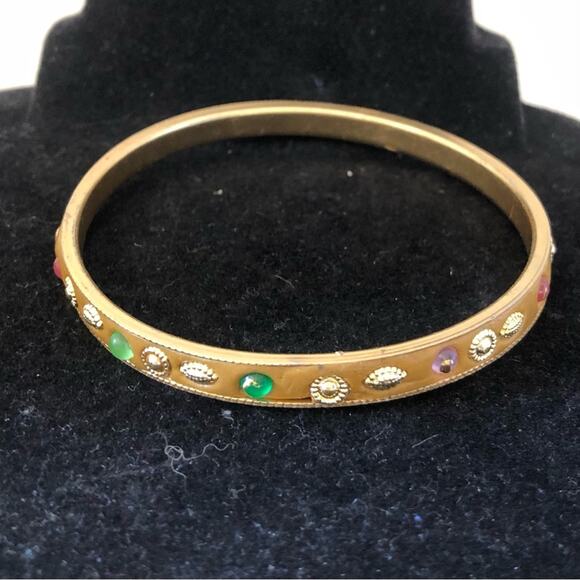 Two Multicolored Rhinestone Gold Stones Bangle Bracelets - Picture 13 of 16